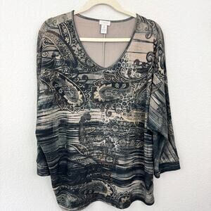 Chico's Womens Pullover Top Blouse Size XL Rhinestone Paisley Made In USA